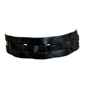 BCBG MAXAZRIA‎ Black Vegan Leather Wide  Woven Belt Size Medium M NWT Statement